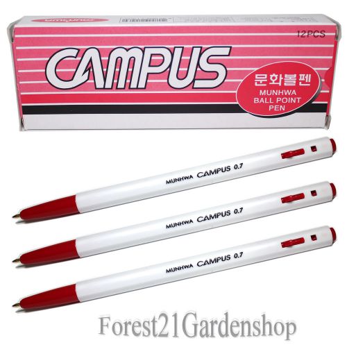 Munhwa Campus Ball point Pen 0.7mm - 12 Pcs 1 Dozen - Red