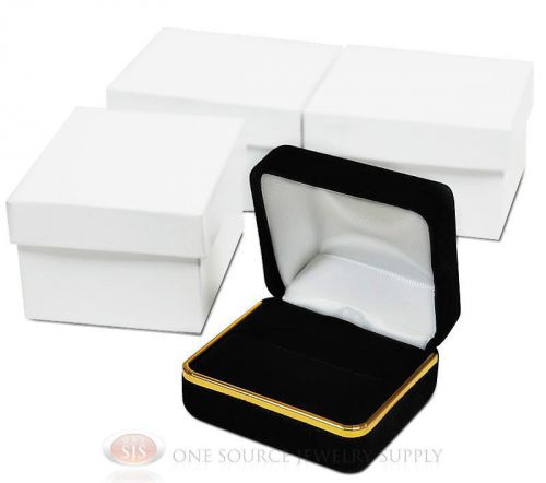 3 Piece Double Ring Black Velvet Jewelry Gift Box Gold 2 3/8&#034;W x 2&#034;D x 1 1/2&#034;H