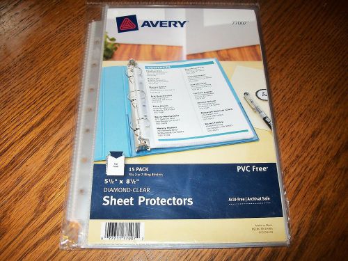 Avery Diamond Clear Sheet Protectors 5.5&#034; x 8.5&#034; 3 or 7 Hole Punch 15 Sheets NIP