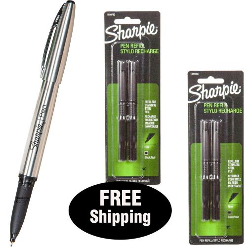 Sharpie Stainless Steel Pen 1800702 with 2 Packs Refills 1800730, Black Ink, ...