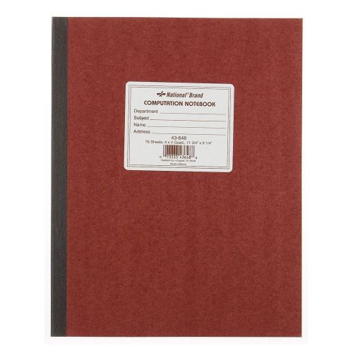 National Brand Computation Notebook, 4 X 4 Quad, Brown, Green Paper, 11.75, new