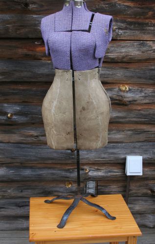 Vintage 1950&#039;s Adjustable Dress Form Mannequin RARE Purple Fiber Board Cast Iron