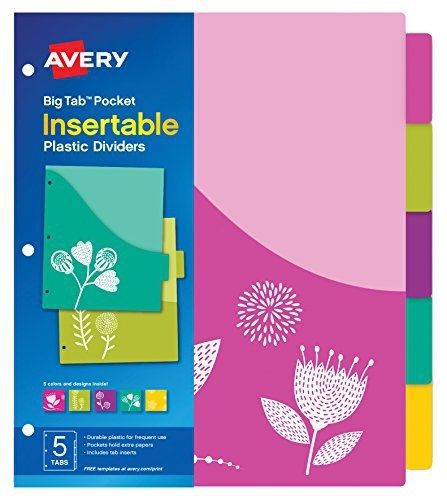 Avery Big Tab Pocket Insert able Plastic Dividers, 5-Tab Set, 1 Set (07712)