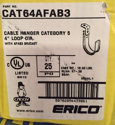 Box of 25 erico caddy cat64afab3 j-hooks 4&#034; loop cable hangers w/ afab3 bracket for sale