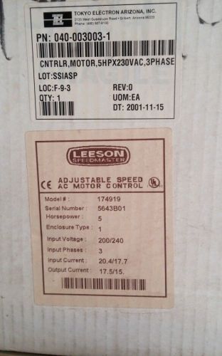 LEESON SPEEDMASTER 174919 ADJUSTABLE SPEED AC MOTOR CONTROL