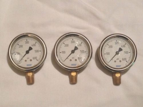 Three: wika  0-600 psi, ss liquid filled pressure gauges for sale