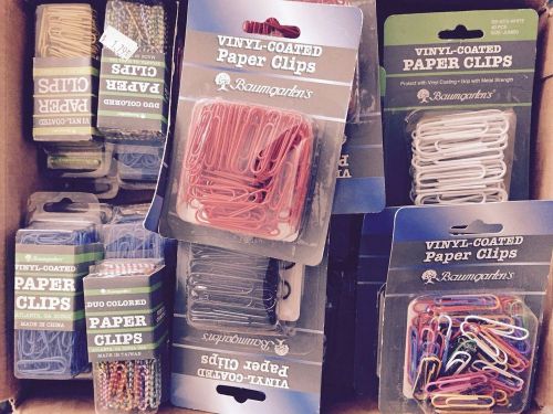 BAUMGARTEN&#039;S VINYL COATED PAPER CLIPS. ASSORTED COLORS AND SIZES. 35 PACKAGES