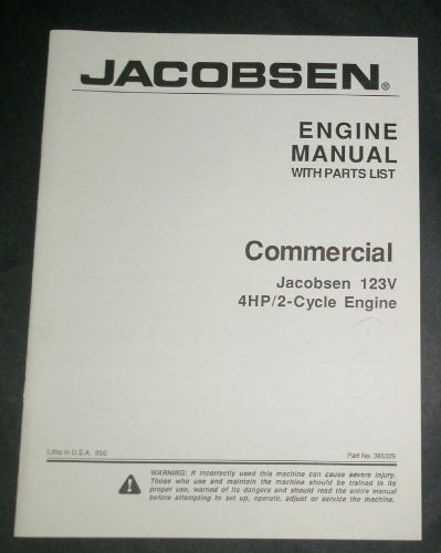 JACOBSEN 123V COMMERCIAL 4HP / 2-CYCLE ENGINE MANUAL WITH PARTS LIST - New!!