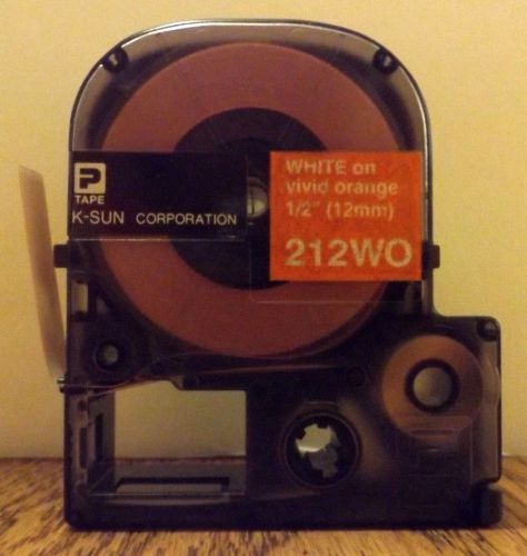K-sun 212wo white on vivid orange 1/2&#034; 12mm label maker tape 2001xl &amp; 2020lstb for sale