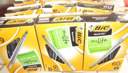 9/boxs bic round stic ball pen medium point 1.0mm black lot of 540 for sale