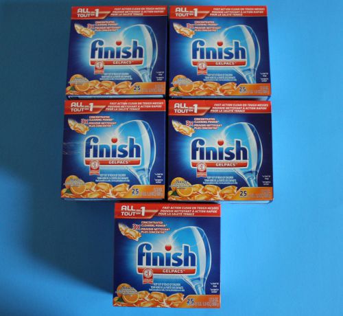 125 NEW Finish Dish Detergent Orange Gel Packs  (Lot of 5 Boxes, 25 count each)