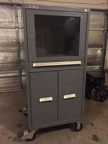 Stanley vidmar heavy-duty mobile computer cabinet vintage w/ drawers on wheels for sale