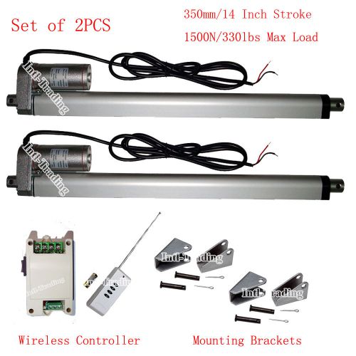 Set of 2 14&#034; stroke dc12v 330lbs linear actuator &amp;brackets&amp;wireless control kits for sale