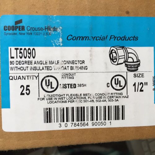 Cooper Crouse-Hinds-LT-5090 1/2&#034; 90 Degree Angle Male Connector - Sealed box 25