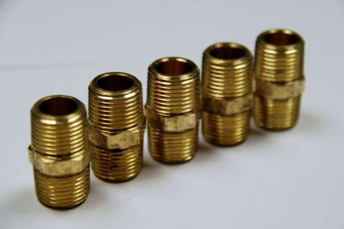 Brass Fittings: Brass Hex Nipple Size 1/4&#034; Quantity of 5