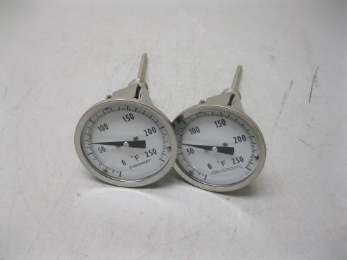 Lot (2) Ashcroft 0-250° F Bimetal Thermometer 3&#034; Face 4&#034; Stem NEW H13 (1937)