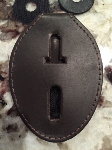 Leather Badge Belt Clip Holder- Brown