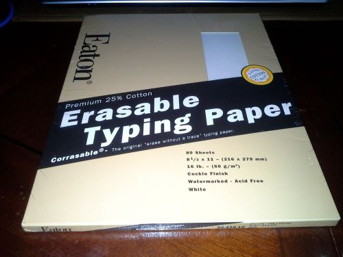 Eaton Erasable Typing Paper. 80 Sheets. White Watermarked, Acid Free  8 1/2 x 11