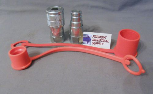 Hydraulic flush face quick coupler set ISO 16028 3/8&#034; NPT with dust cap &amp; plug