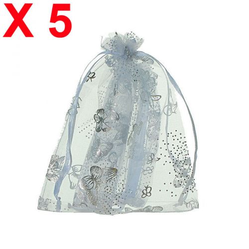 X5 MEDIUM white butterfly organza gift candy bags jewellery favour pouches wrap