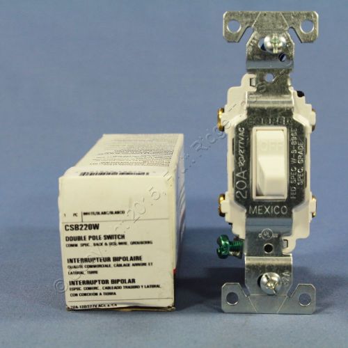 Cooper white double pole commercial quiet toggle wall light switch 20a csb220w for sale