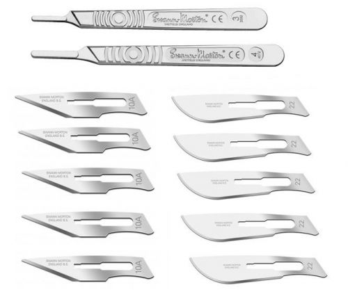 2 Swann Morton Graduated Surgical Scalpel Handle #3 #4+10 Sterile Blades #10A#22