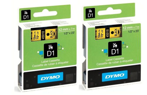 2 Packs - DYMO D1 Self-Adhesive Polyester Tape Lables 1/2&#034;  - Black on Yellow