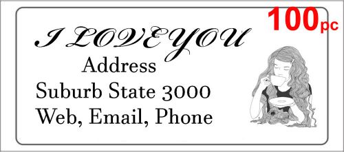 100 Personalised return address label custom mailing sticker 56x25mm coffee girl