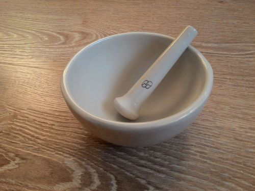 Porcelain  Laboratory Mortar with Pestle 128mm Dia  Used Russia