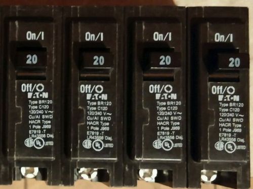(4) Eaton Cutler-Hammer Single Pole 20 Amp Breakers BR120