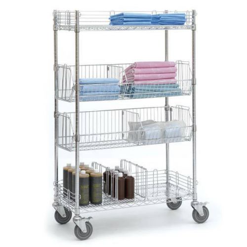 Wire shelving mobile cart 2 shelves 2 baskets dividers 48 x 18 x 70 1 ea for sale