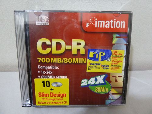 Imation 24X CD-R 700 MB/80 MIN 10 pak with slim cases - NIP