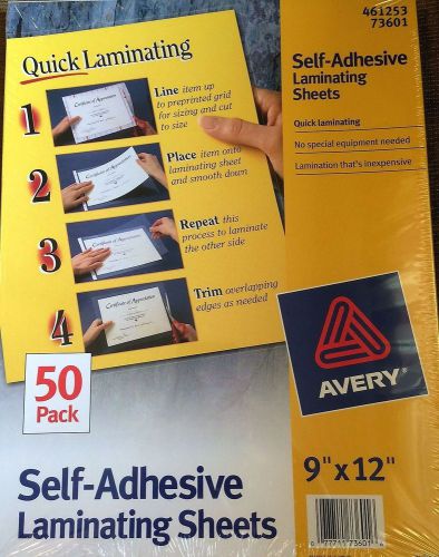 Avery Self-Adhesive Laminating Sheets, 9 x 12 Inches, Box of 50, 73601, New
