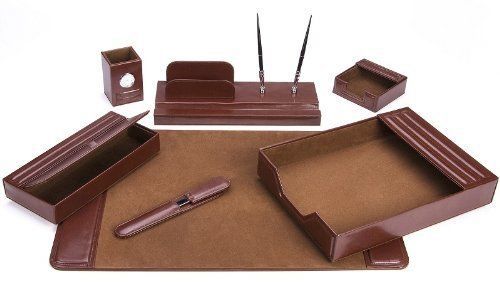 Majestic Goods Office Supply Leather DeskSet, Brown 7 Piece 105-DSG7