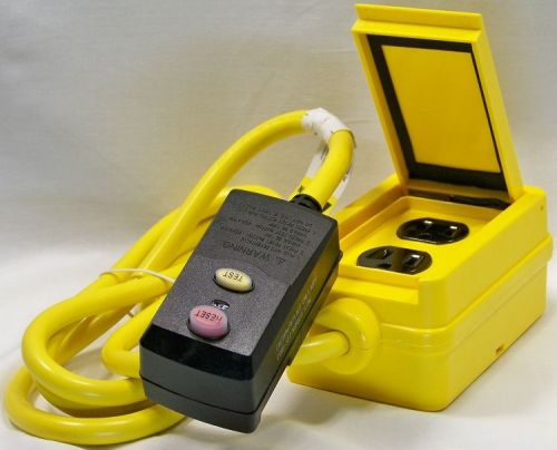 12-3 sjtw portable gfci dual 15a outlet box w/cover, 6&#039; cord hi-viz yellow 50015 for sale