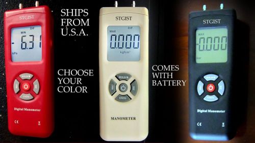 Digital manometer differential air pressure meter +9v battery choose your color for sale