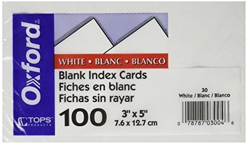 Oxford Unruled Index Cards, 3 x 5, White, 100/Pack