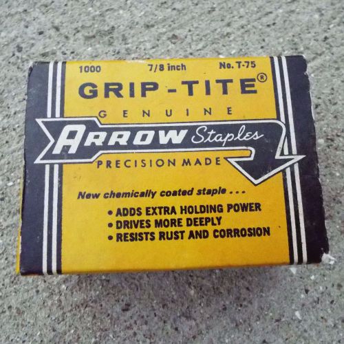 Arrow fastener grip-tite staples 7/8 inch 22.24mm t-75 one full box for sale