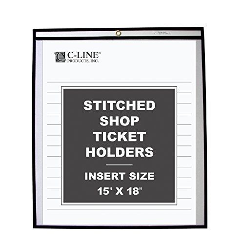 C-Line Shop Ticket Holders, Both Sides Clear, 15 x 18 Inches, Stitched, Black