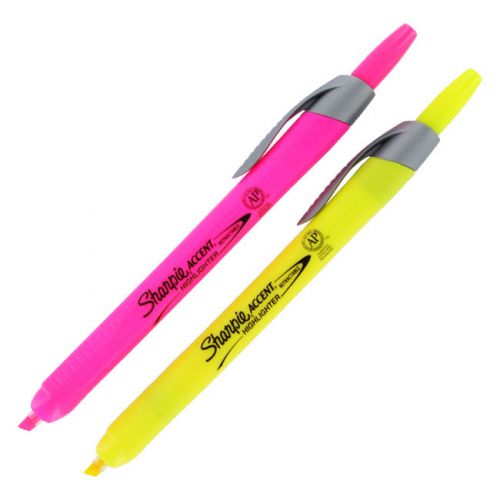 Sharpie accent retractable highlighters, yellow &amp; pink ink, pack of 2 (28152) for sale