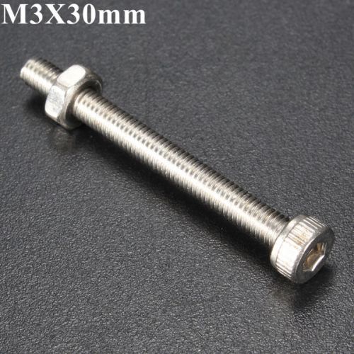 New 10pcs M3X30mm Stainless Steel Hex Socket Head Screw Bolt And Nut Set