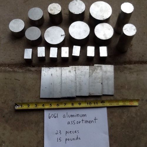 6061 Aluminum Assortment Of Rounds, Squares And Plate - 23 Pieces, 14 Pounds