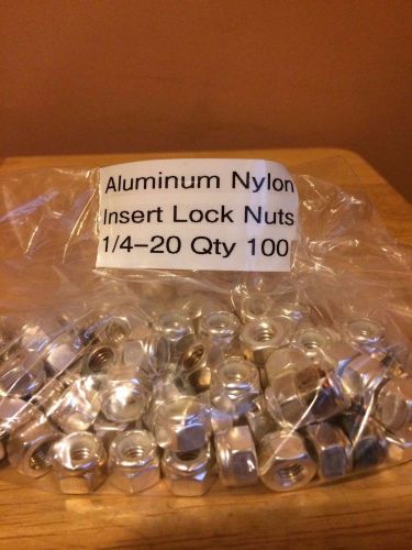 Nylon Insert Lock Nut, Aluminum,  1/4&#034;-20 Threads, 100 Pcs