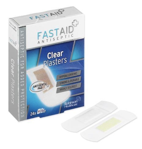 Fast Aid Antiseptic Clear Plasters - Pack of 24 Assorted