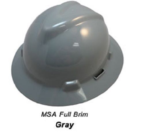 Grey MSA Full Brim V-Guard Hard Hat with Ratchet Suspension - Gray Color