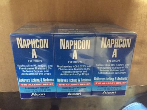 ~ LOT OF 6 BOTTLES ~ ALCON Naphcon Eye Drops - 15mm each EXP- 12-2018