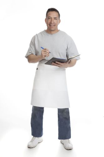 Quality White Med Bistro Apron w/Organizing Extra Pockets Proudly Made in USA