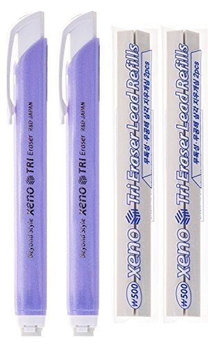 Xeno Tri-II Retractable Click Eraser with 4-Pack Refill, Purple (Pack of 2)