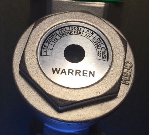 2&#034; Warren Fig 223 Stainless Steel Body Threaded Swing Check Valve