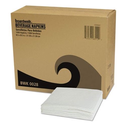 Boardwalk Office Packs Cocktail Napkins, 1-Ply, 8 1/2 x 8 1/2, White, 4000/Carto